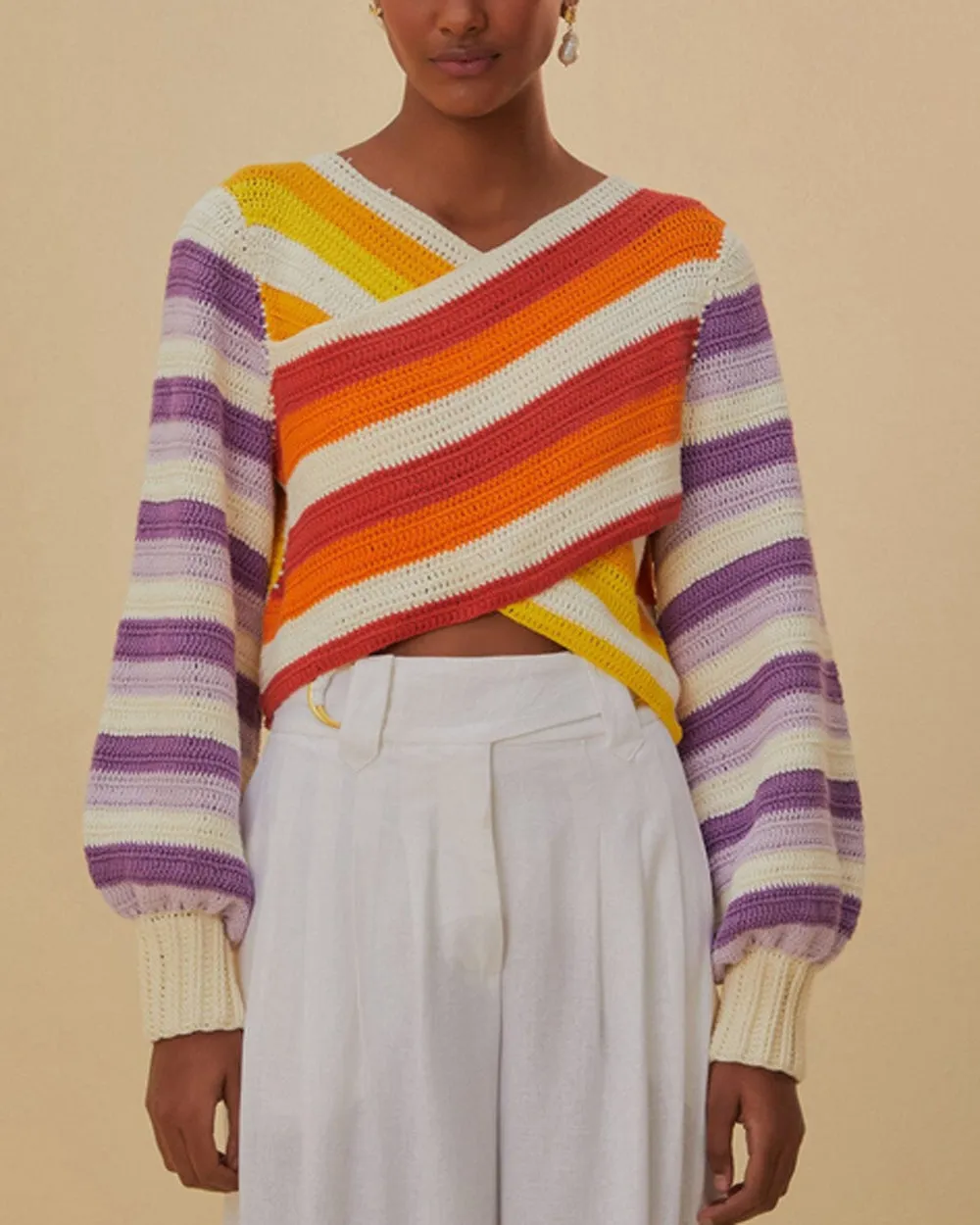 Sunset Stripe Crochet Criss Cross Sweater