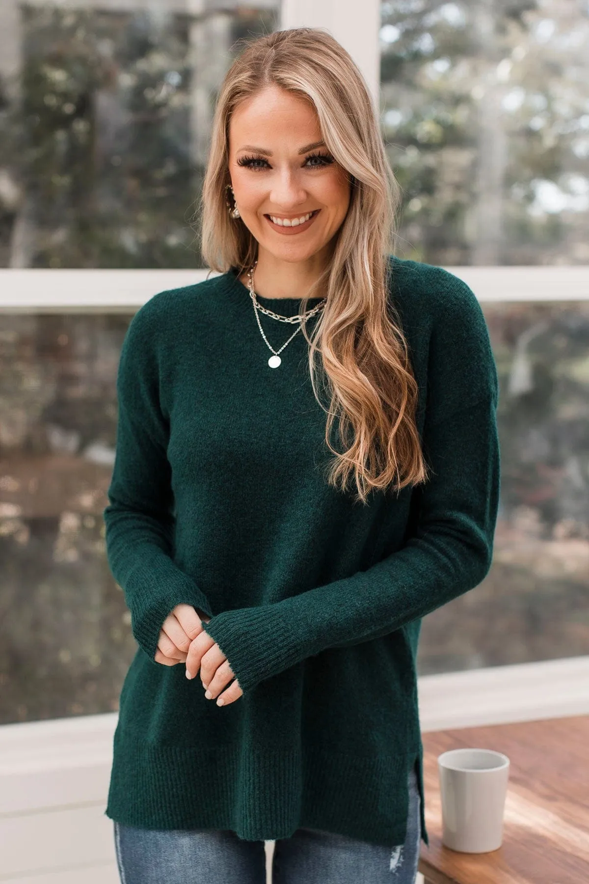 Sweet Harmony Knit Sweater- Forest Green