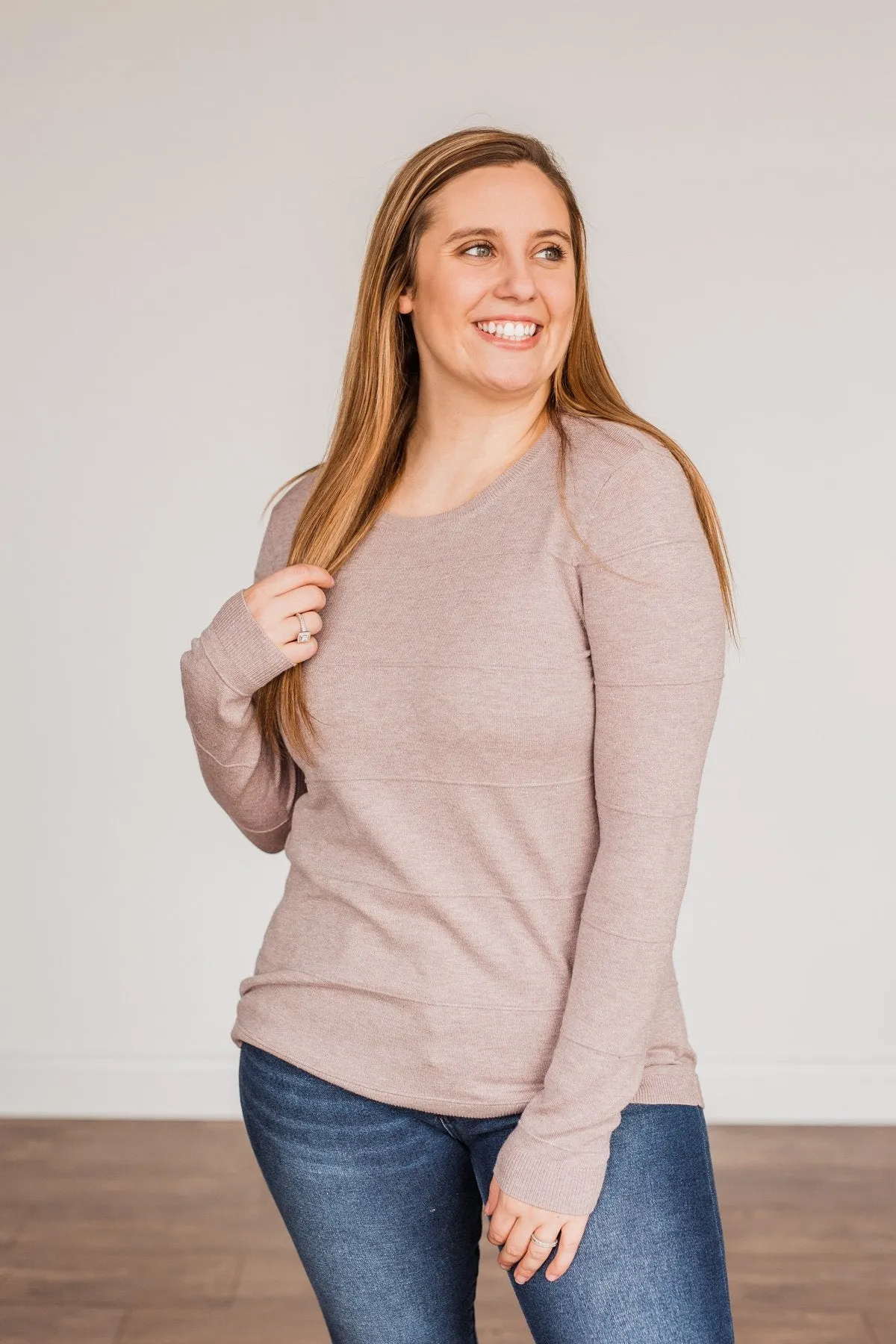 Sweet Kisses Striped Knit Sweater- Mocha