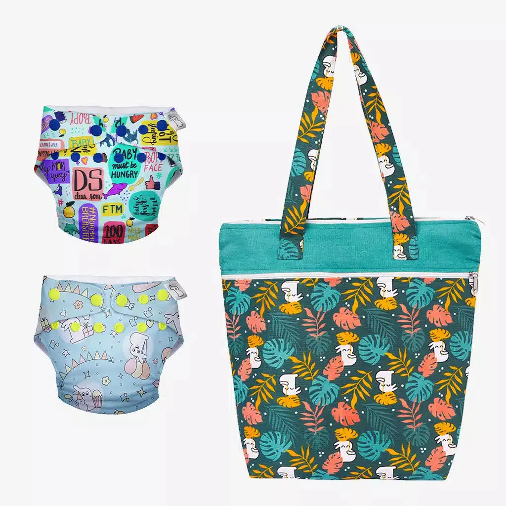 Swim Ready Combo (2 Uno Cloth Diaper + 1 Multipurpose Canvas Tote Bag)