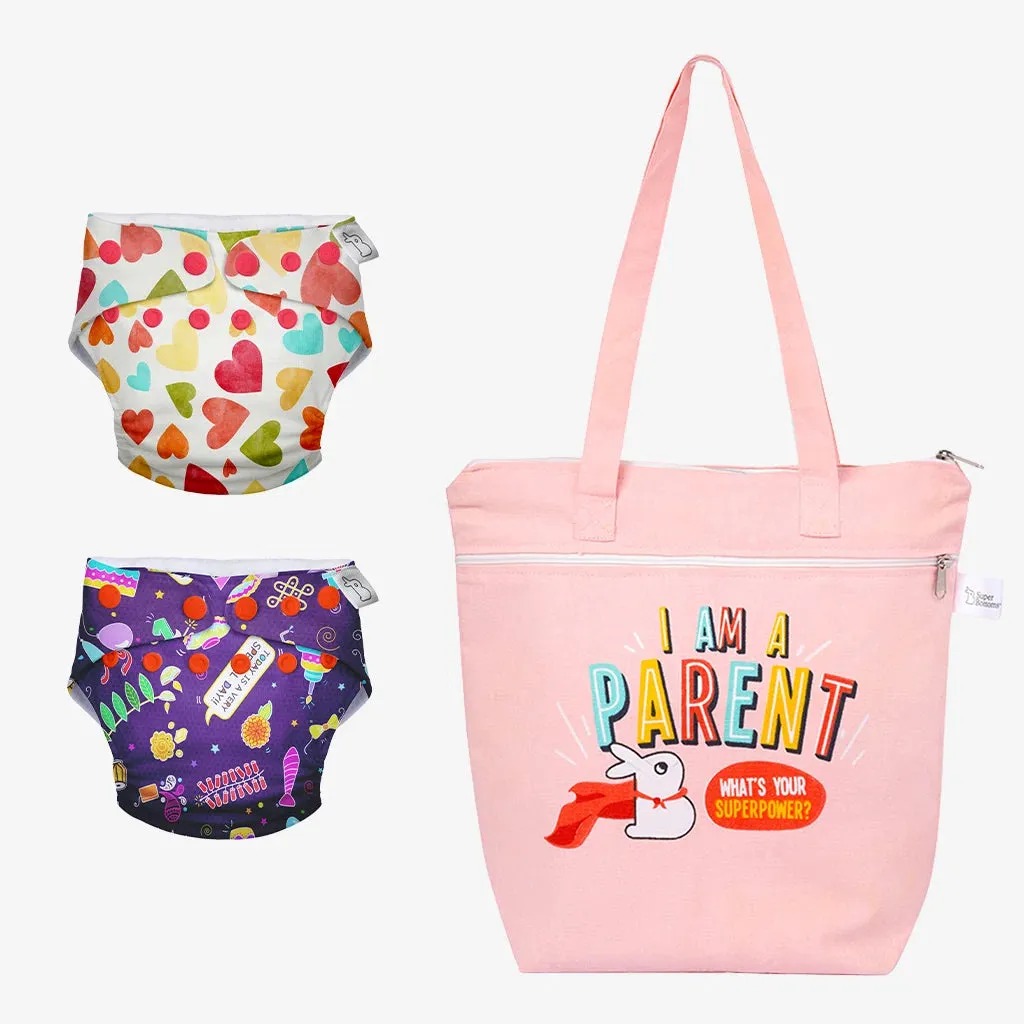 Swim Ready Combo (2 Uno Cloth Diaper + 1 Multipurpose Canvas Tote Bag)