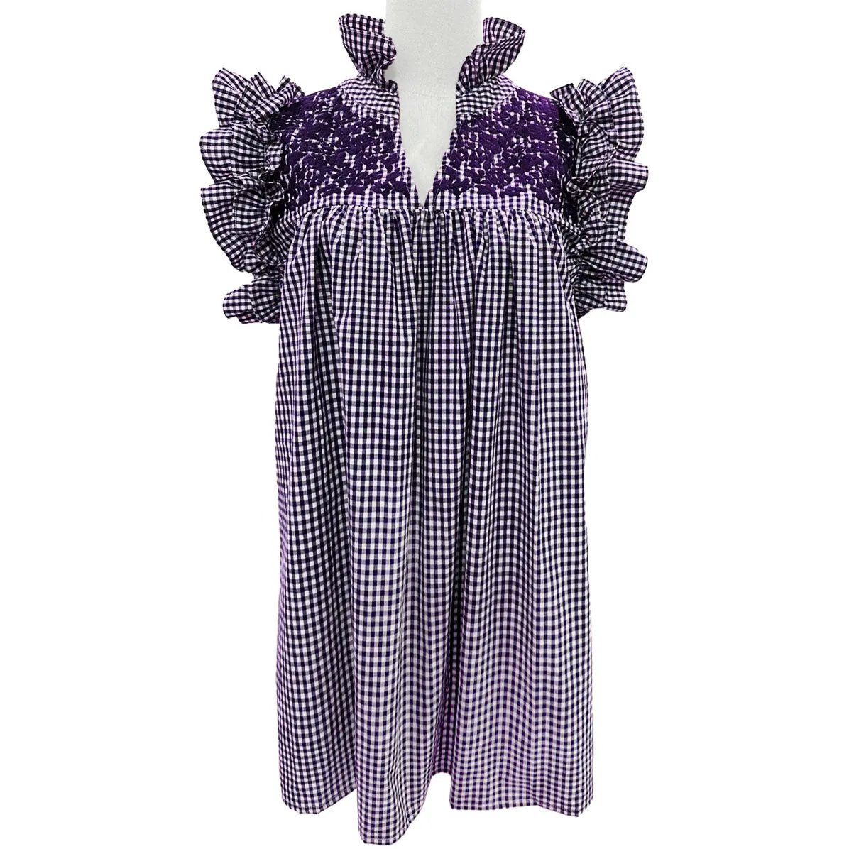 TCU/LSU Purple Gingham Hummingbird Dress