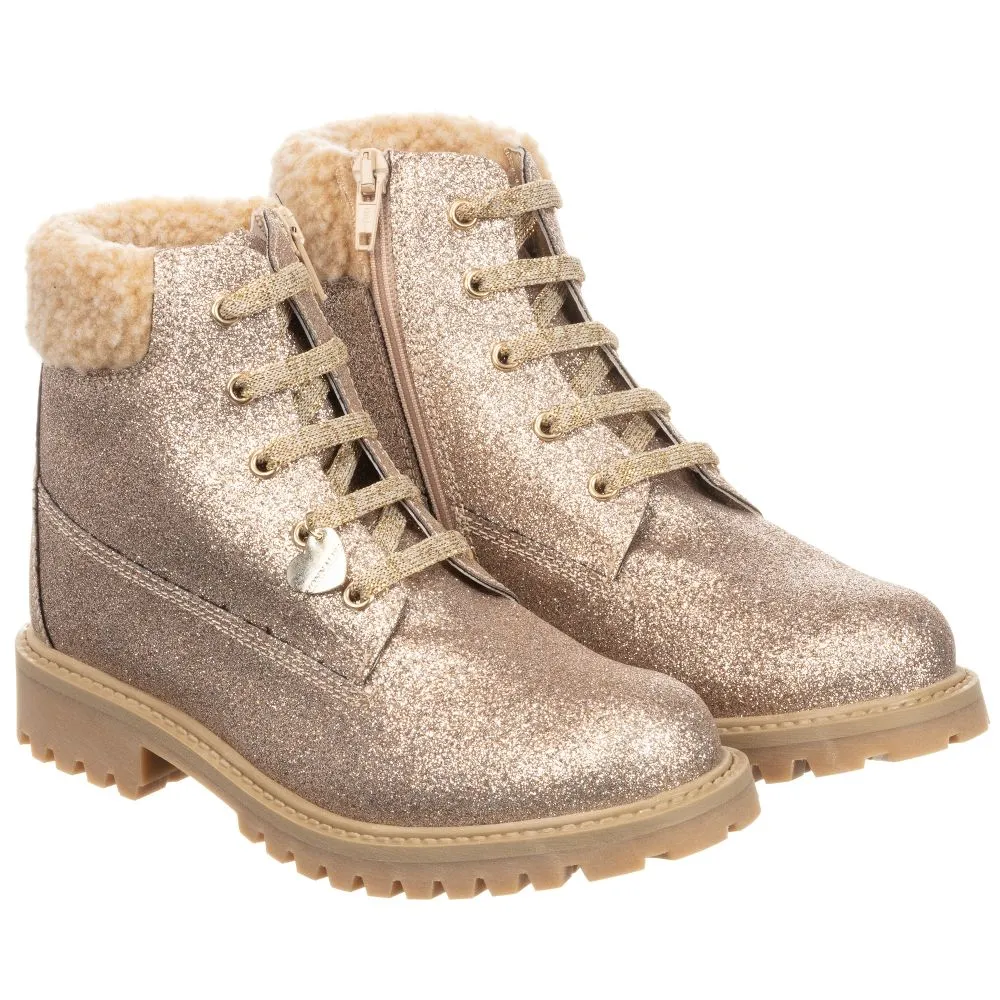 Teen Gold Glitter Boots