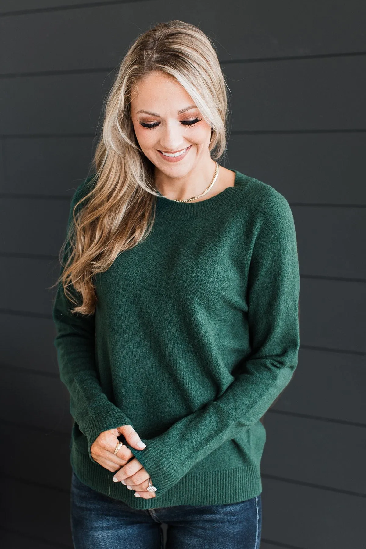 Tender Thoughts Knit Sweater- Forest Green