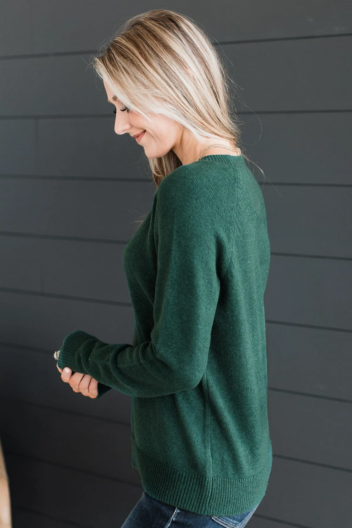 Tender Thoughts Knit Sweater- Forest Green