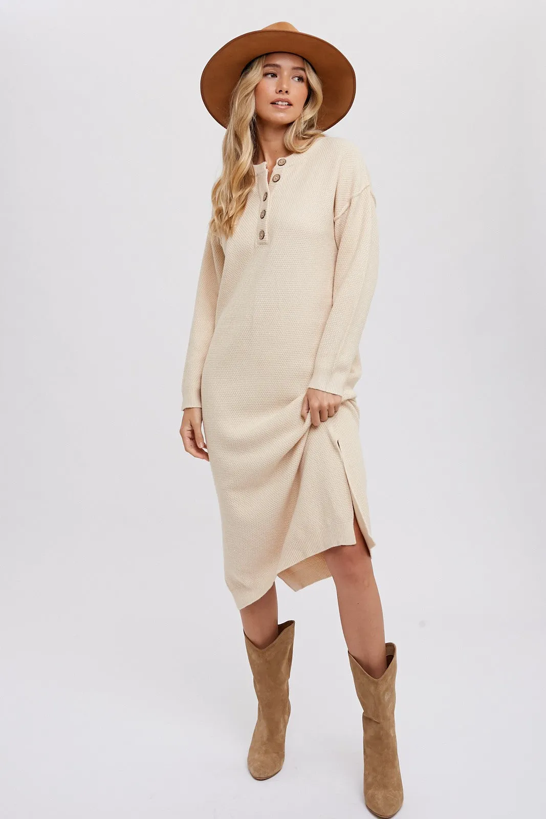 The Wendy Button Front Sweater Dress