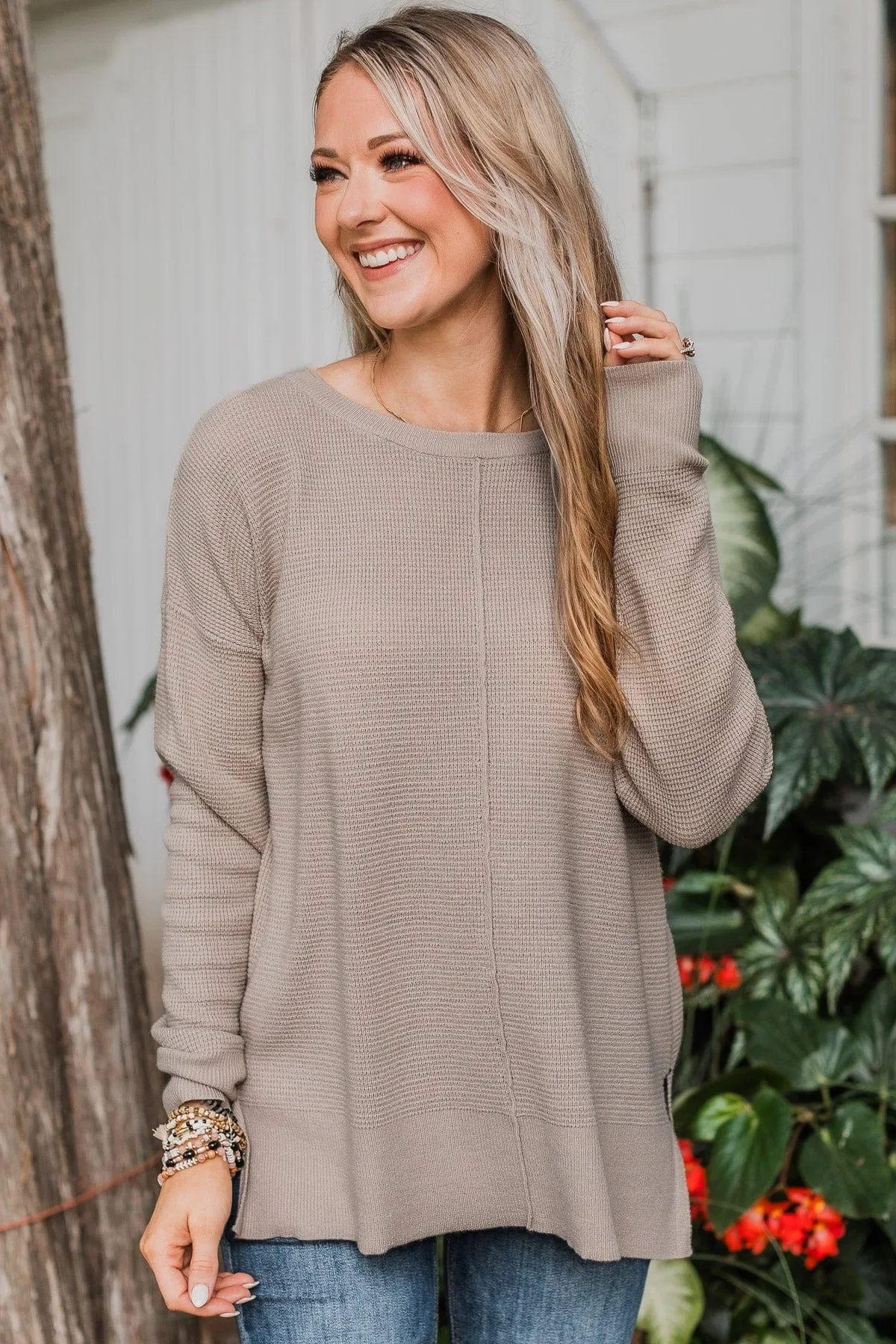 Time To Thrive Knit Sweater- Taupe