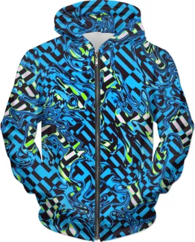 Trippy Blue Checkered Zip-Up Hoodie