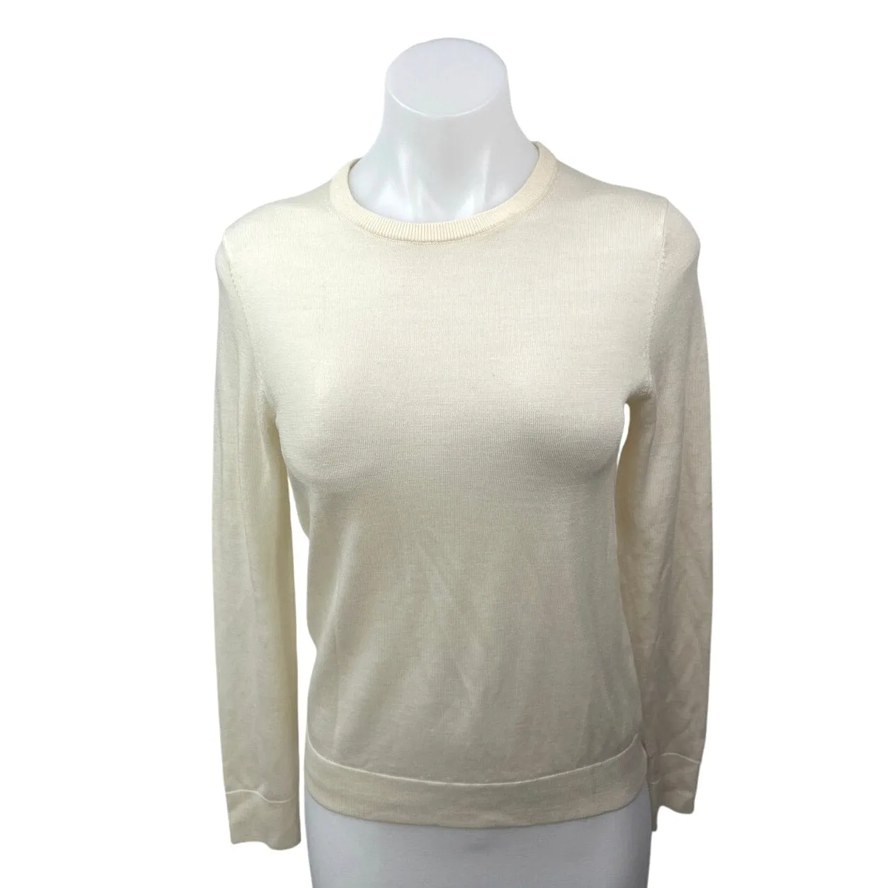 Uniqlo Cream White 100% Wool Crew Neck Long Sleeve Pullover Sweater Top Size S