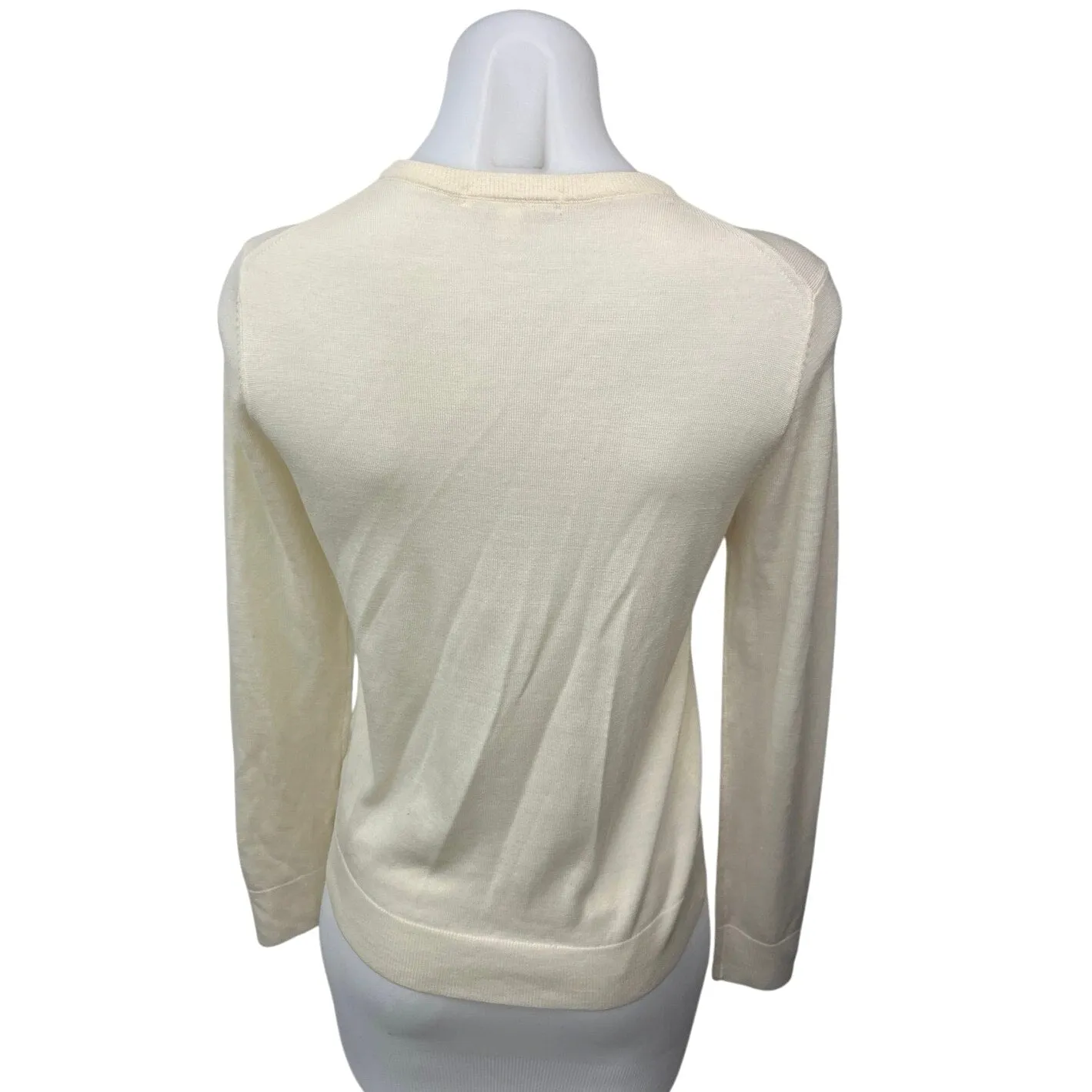 Uniqlo Cream White 100% Wool Crew Neck Long Sleeve Pullover Sweater Top Size S