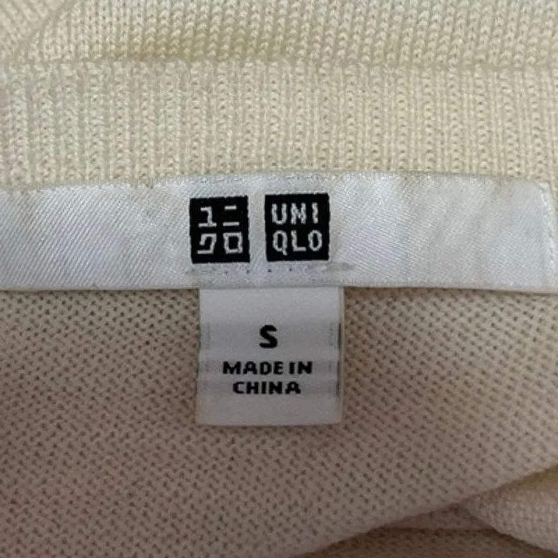 Uniqlo Cream White 100% Wool Crew Neck Long Sleeve Pullover Sweater Top Size S