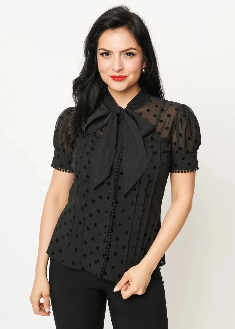 Unique Vintage Angela Polka 40's Blouse Black