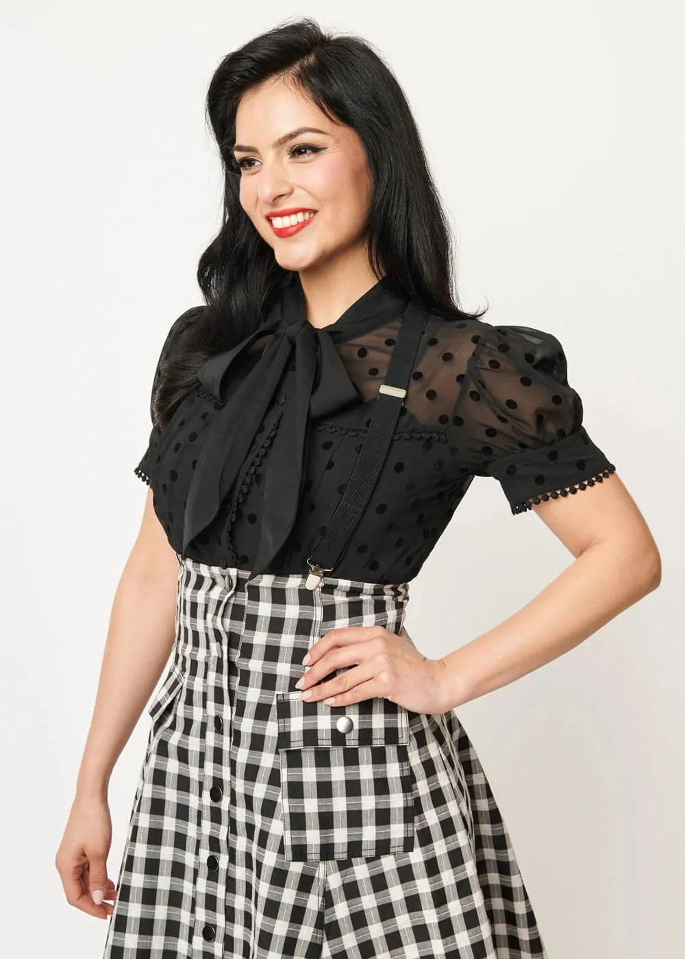 Unique Vintage Angela Polka 40's Blouse Black