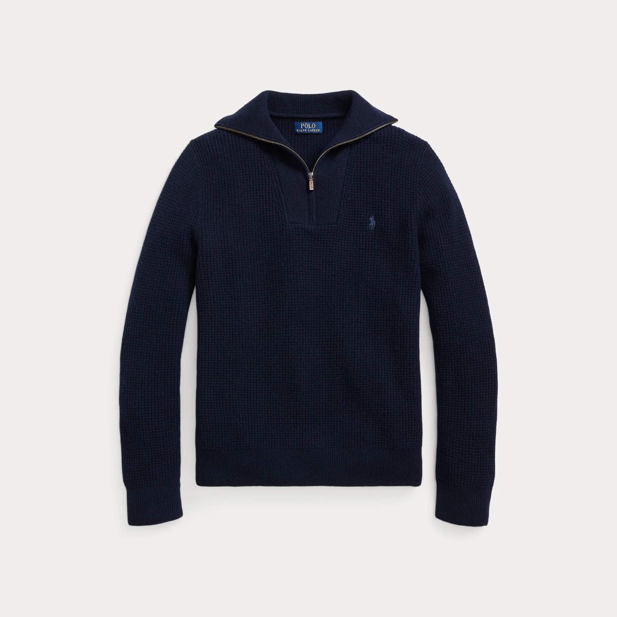 WAFFLE WOOL-COTTON QUARTER-ZIP SWEATER