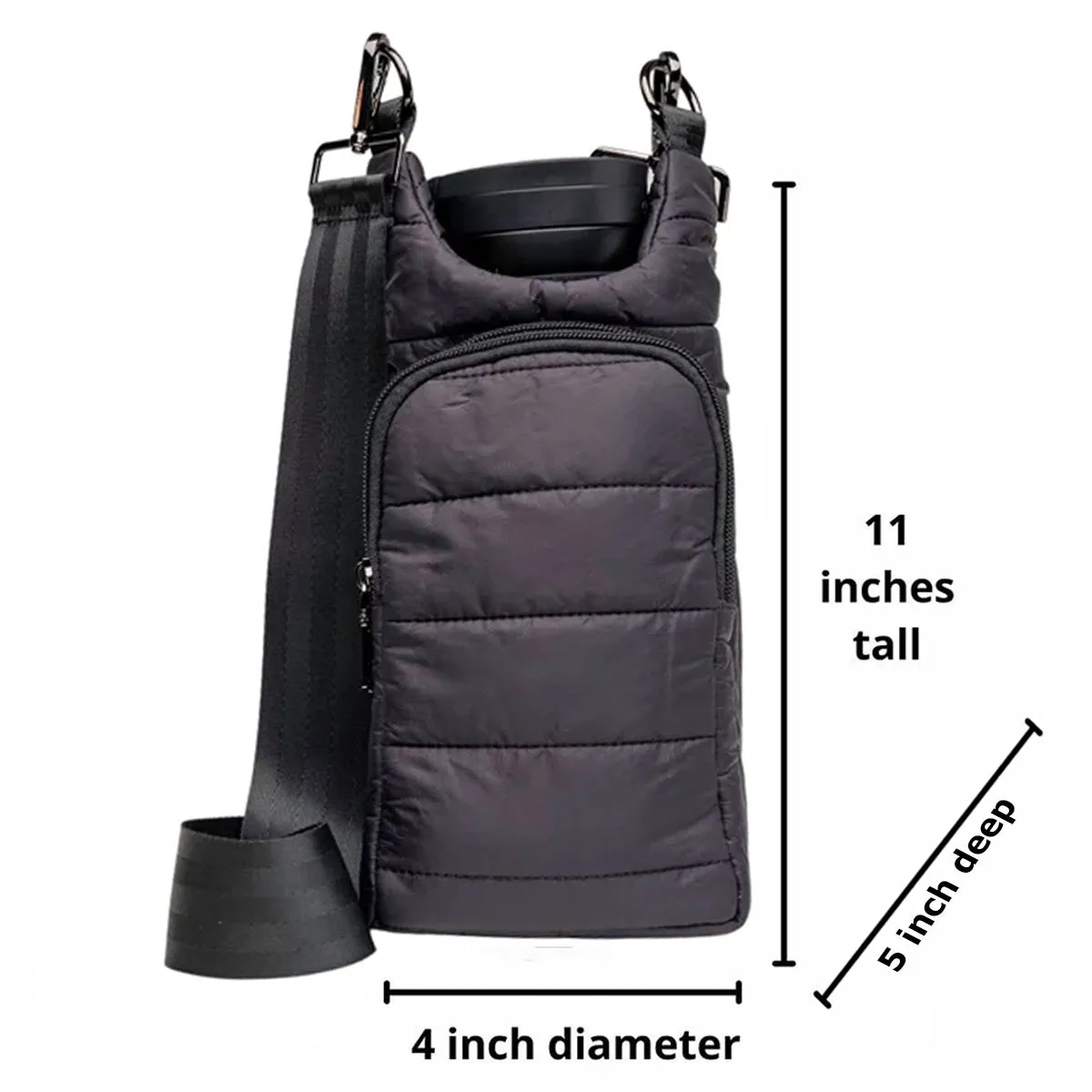 Wanderfull Water Bottle Bag Black Matte & Strap Carrier Puffer Tote Quilted Handbag Sling Crossbody