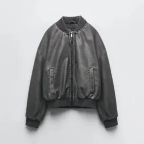 Washed Effect Bomber Jacket