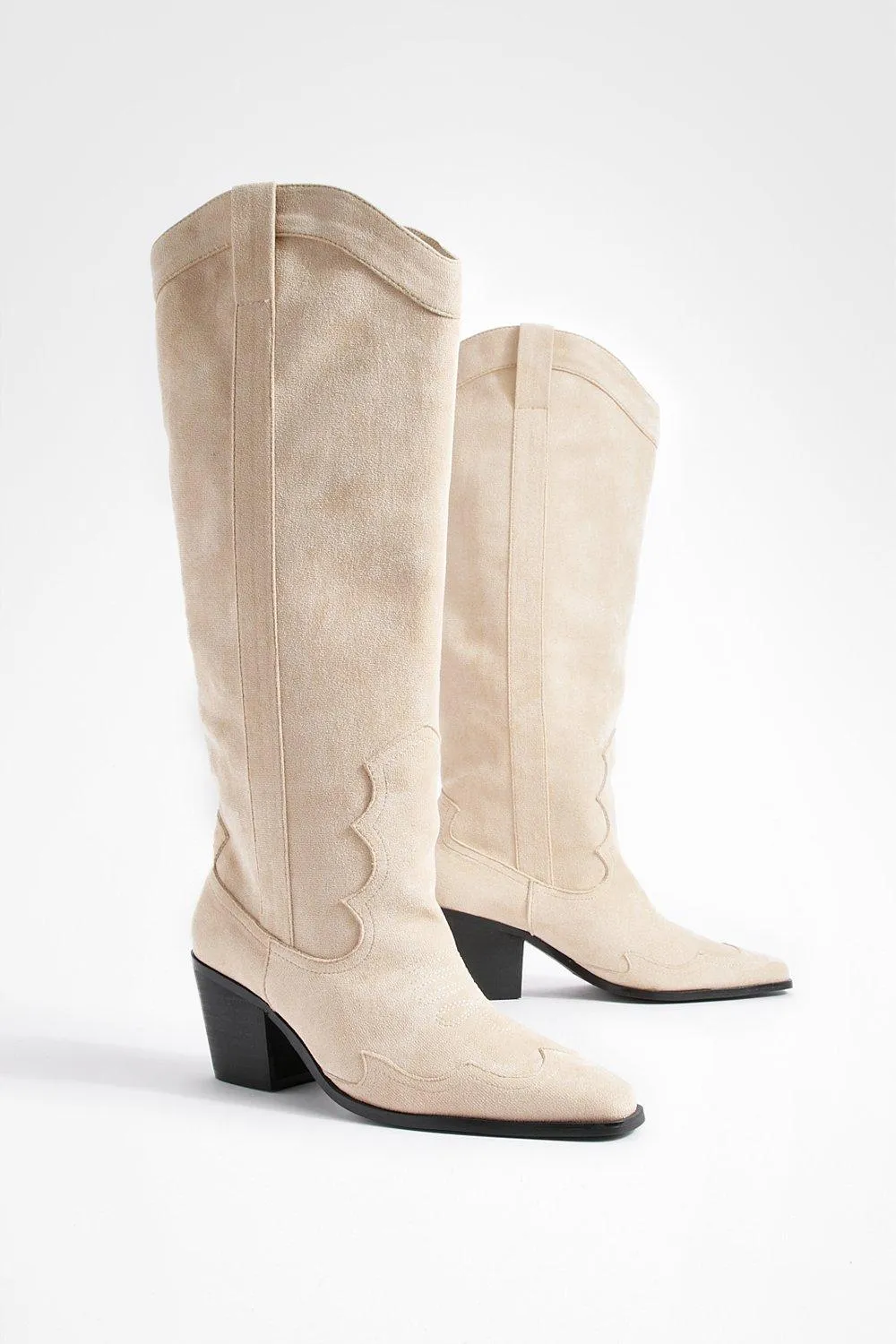 Wide Width Knee High Heeled Western Cowboy Boots