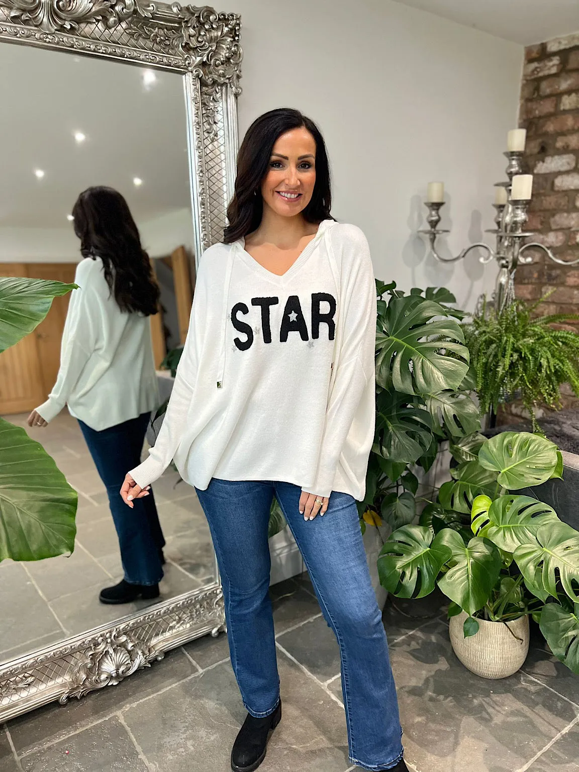 Winter White Star Knitted Hoodie Etta