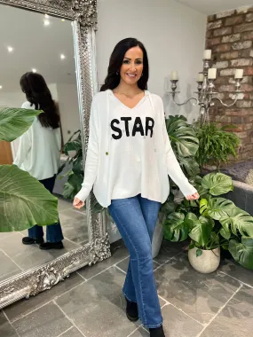 Winter White Star Knitted Hoodie Etta