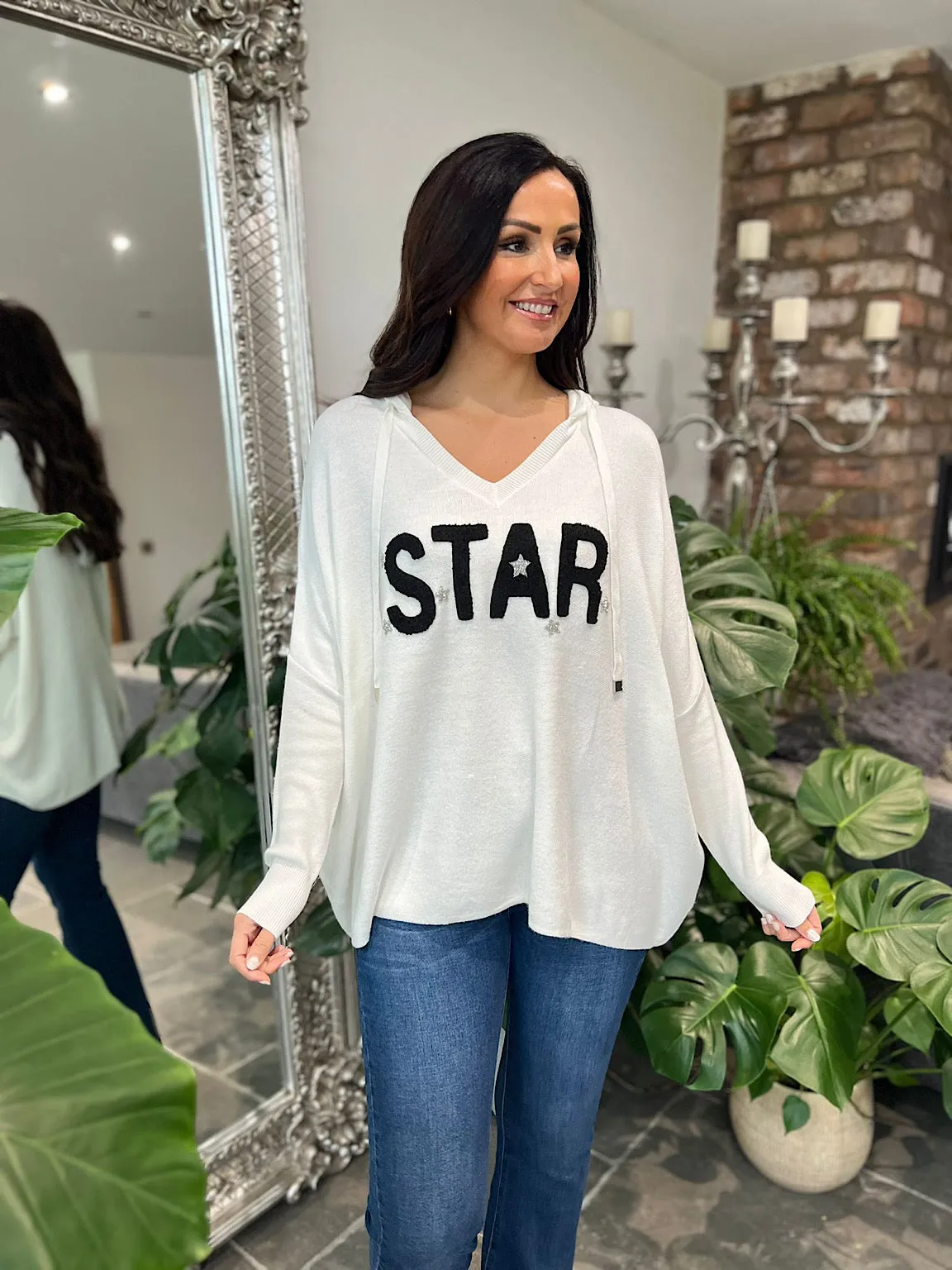 Winter White Star Knitted Hoodie Etta