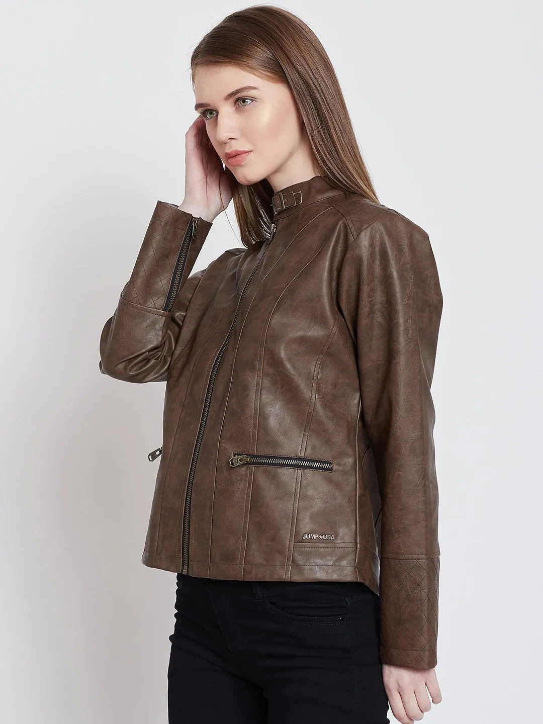 Women Casual Brown Leather Jacket