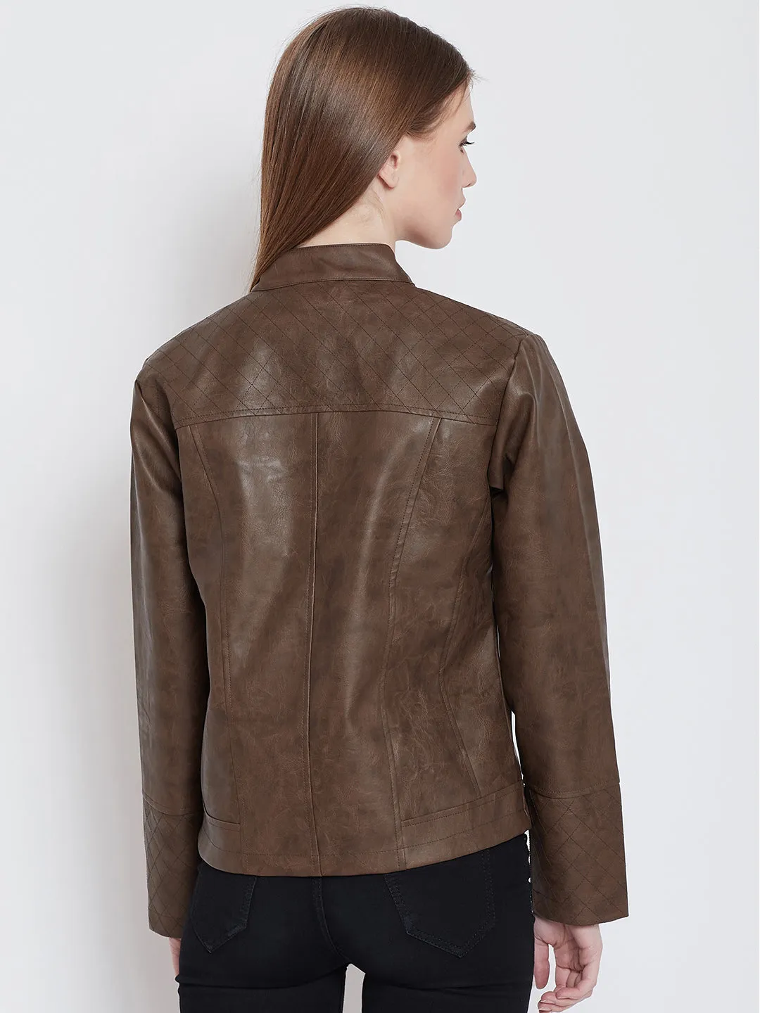 Women Casual Brown Leather Jacket