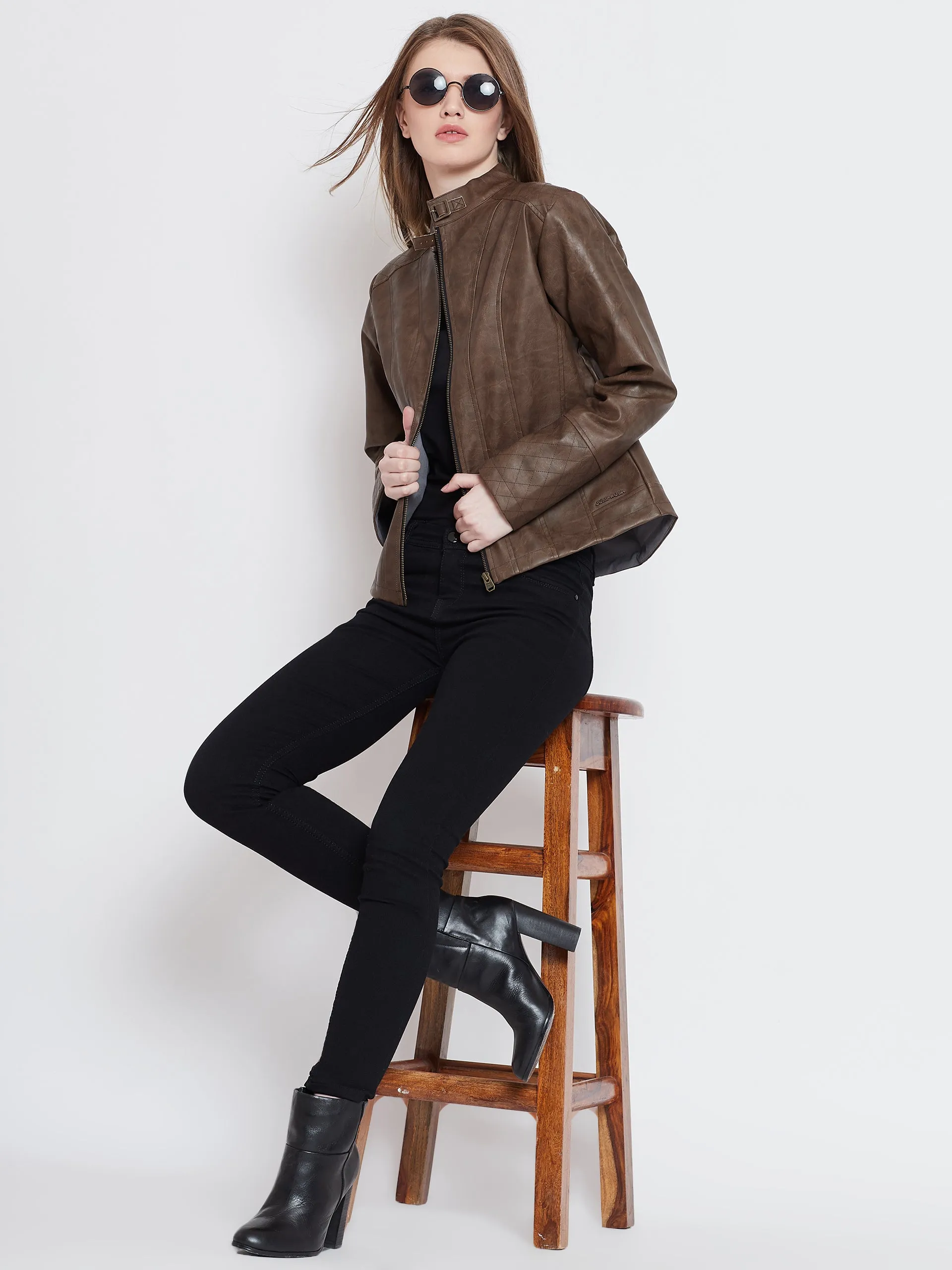 Women Casual Brown Leather Jacket