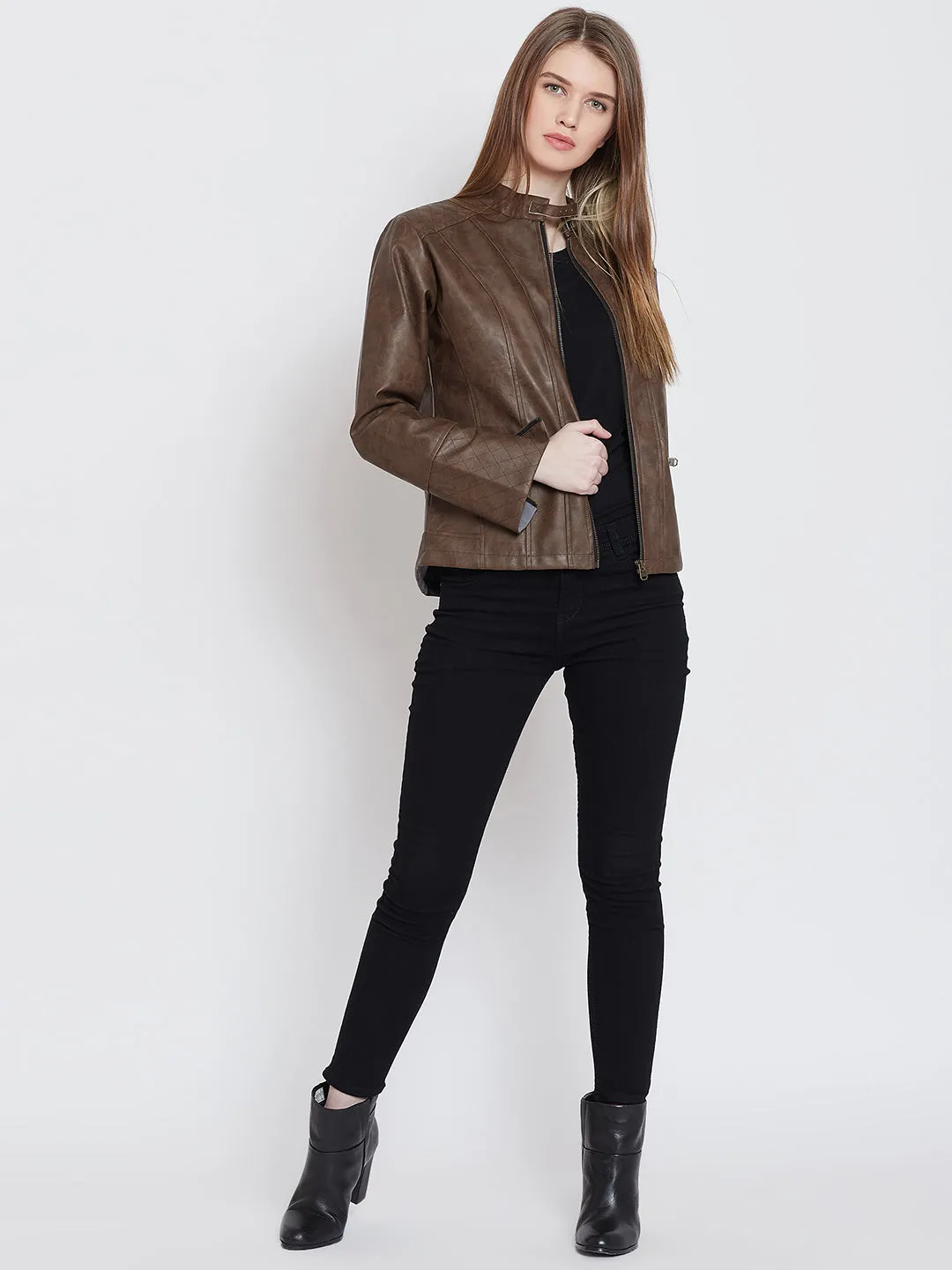 Women Casual Brown Leather Jacket