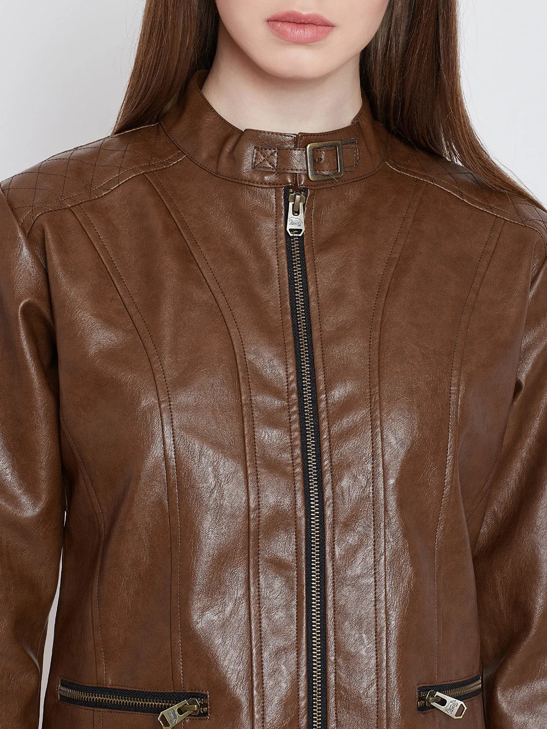 Women Casual Tan Leather Jacket