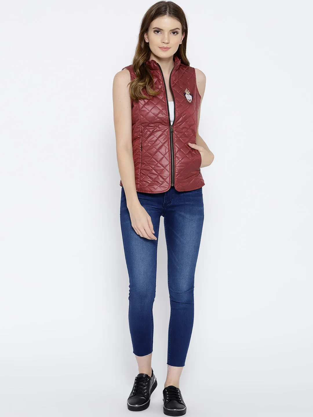 Women Red Quilted Jacket