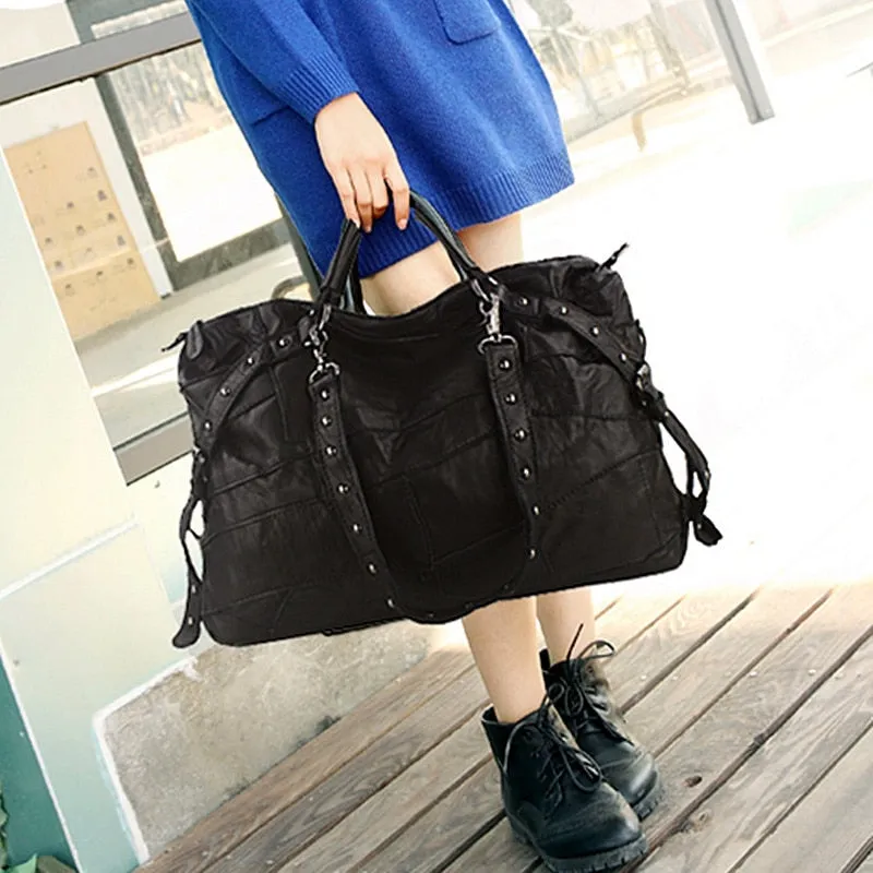 Women's Luxury Style Soft Sheepskin Leather Shoulder Tote Handbag