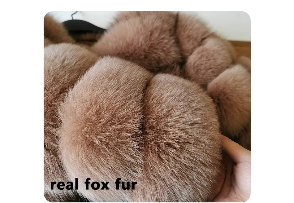 Women's Luxury Winter Natural Raccoon Fox Fur O-Neck Collar Jacket