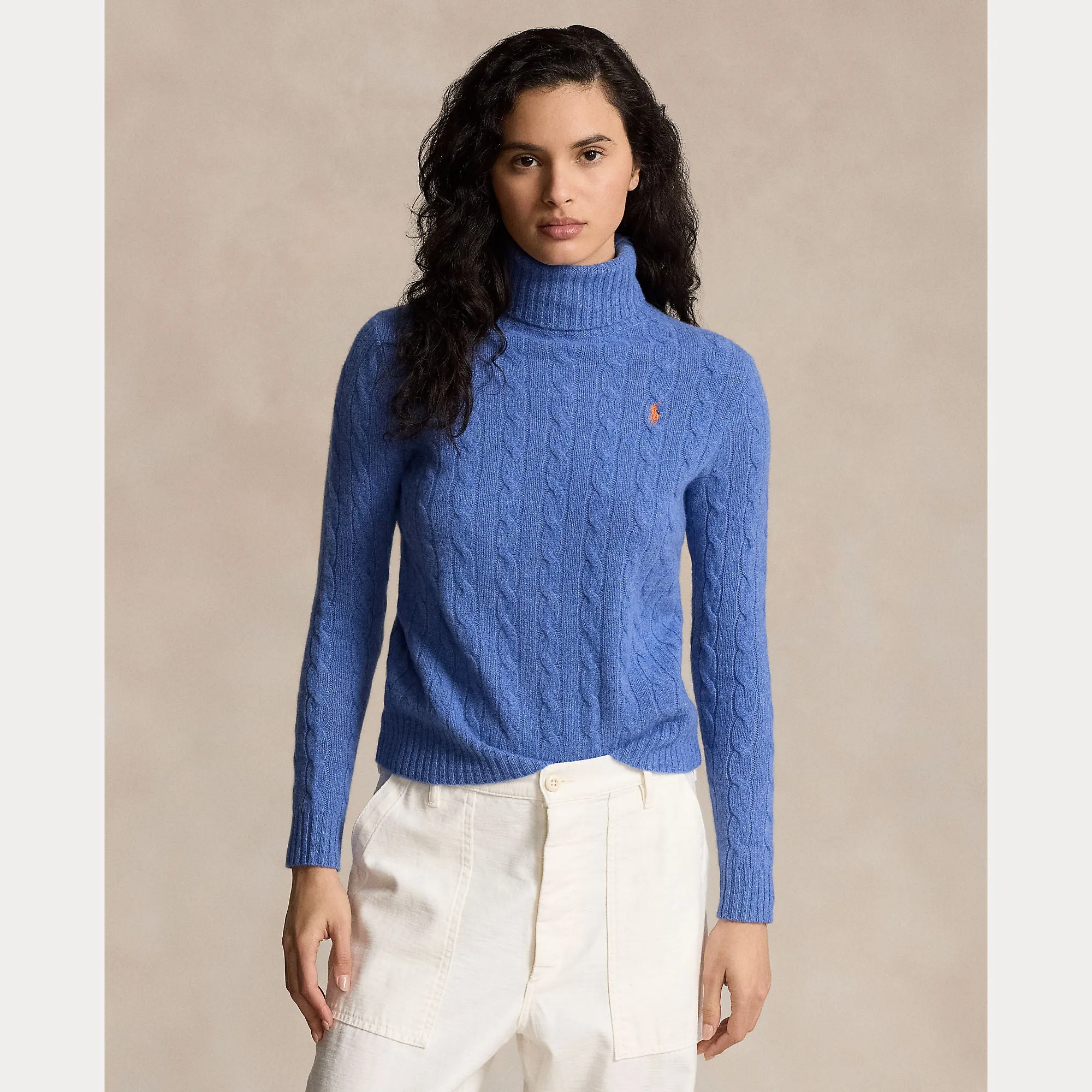 WOOL-CASHMERE CABLE TURTLENECK SWEATER