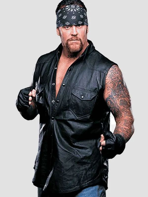 WWE Undertaker Black Leather Vest - New American Jackets