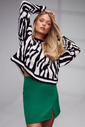 Zebra Print Knitted Sweater With Long Sleeves